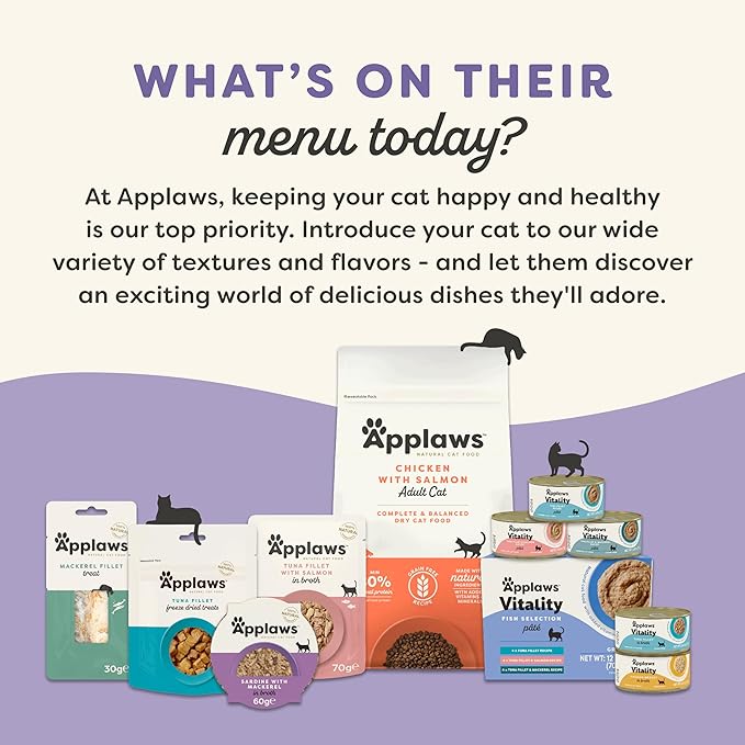 Applaws Vitality Wet Cat Food Paté, Natural Canned Cat Food, Wet Food for Cats with Added Vitamins and Minerals, Grain Free, Carrageenan Free, Variety Selection Paté (24 Count, 2.47 oz Cans)