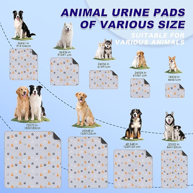 Washable Pee Pads for Dogs, 2 Pack Absorbent Reusable Training Dog Pads Pet Puppy Pads, Non-Slip Potty Pads for Whelping, Playpen, Crate, Bed, Orange, 36"x54"