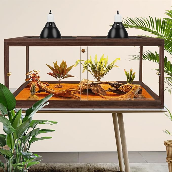PROLEE Bearded Dragon Tank,81 Gallon Reptile Tank with Meatl Mesh Roof and Front Sliding Door, Anti-Scratch Lizard Tank,Spacious Reptile Enclosure for Snakes,Lguanas, Chameleons(Walnut)