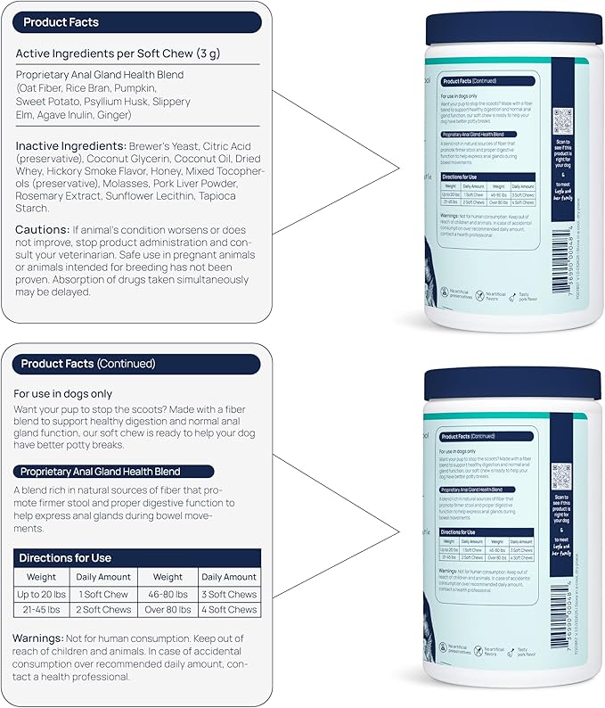Veterinary Formula Anal Gland Support for Dogs – Vet-Formulated No Scoot Chews with Pumpkin, Ginger, Agave Inulin & Probiotics – Supports Scooting, Stool Quality & Digestive Health, 60 Soft Chews