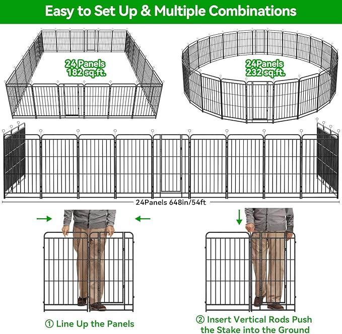 Dog Playpen Outdoor 24 Panels Heavy Duty Dog Fence 40" Height with Thick Pipe Anti-Rust with Doors Portable for RV Camping Yard, Total 54FT, 227 Sq.ft, Snowy Black
