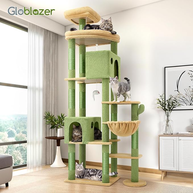 Globlazer Cactus Giant Cat Tree, 83 inch Cat Tree for Indoor Cats Large Adult, XXL Cat Tower with 9 Scratching Posts for 20lb+ Heavy Duty Large Adult Cats, F83, Green