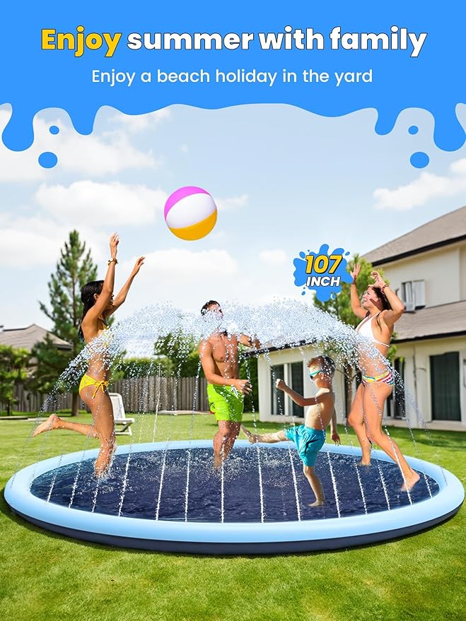 VISTOP Non-Slip Splash Pad for Kids and Dog, Thicken Sprinkler Pool Summer Outdoor Water Toys - Fun Backyard Fountain Play Mat for Baby Girls Boys Children or Pet Dog (107 Inch, Red&Yellow&Green&Blue)