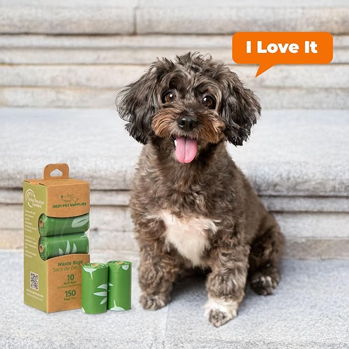 Best Pet Supplies Poop Bags for Dogs, 50% Post-Consumer Recycled Content dog waste bags on rolls, fits all poop bag holders for leashes - 150 Count, Green, Unscented