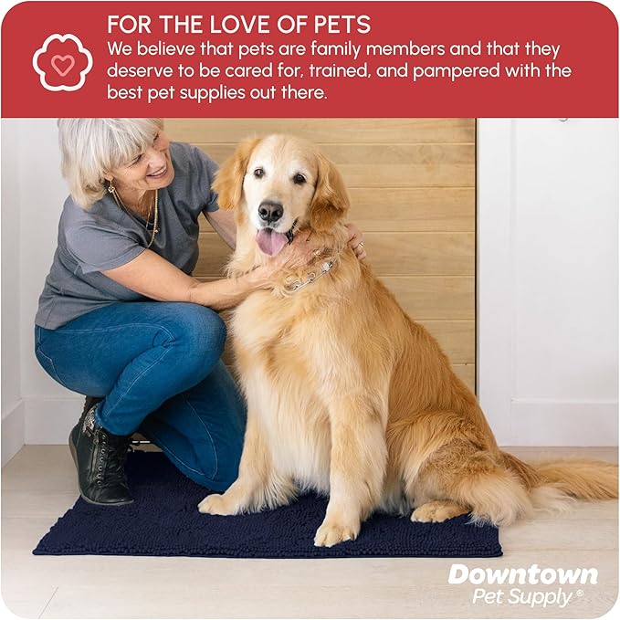 My Doggy Place Microfiber Dog Mat for Muddy Paws, 36" x 26" Navy Blue - Absorbent and Quick-Drying Dog Paw Cleaning Mat, Washer and Dryer Safe - Non-Slip Rubber Backed Dog Floor Mat, Large