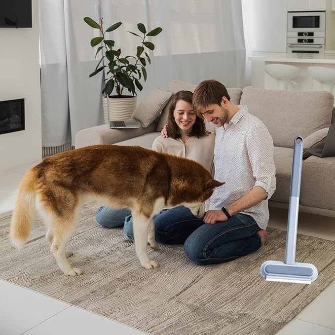 Pet Hair Remover for Furniture, Reusable Multifunctional Cat and Dog Hair Removal Tool, 17-Inch, Extra Long Handle, Gentle on Couch, Carpet, Clothes, Bedding, Tile, Car Seats