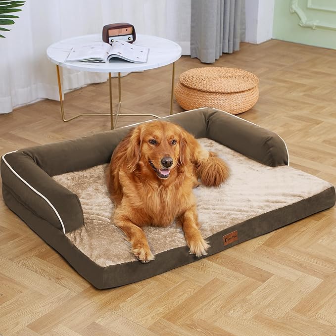 Orthopedic Dog Beds for Extra Large Dogs, Waterproof Dogs Beds XLarge, Memory Foam Dog Couch Beds with Comfy Bolster, Removable Washable Cover and Nonskid Bottom (X-Large,Brown)