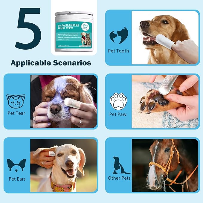 Teeth Cleaning Wipes for Pets 50Pcs ,Dog & Cat Teeth Cleaning Wipes,Pet Teeth Cleaning Finger Mitt Dental Wipe,Pet Teeth Cleaning Finger Wipes,Natural Formula Finger Grooming Wipe for Pets