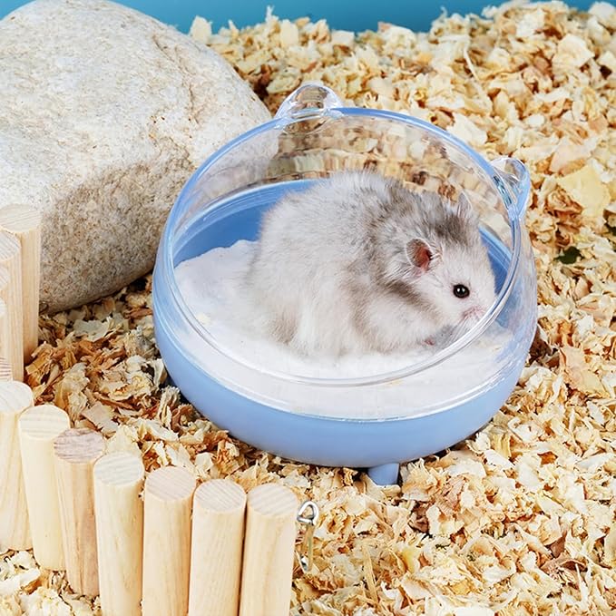 Meow&Woof Hamster Sand Bath Container, Large Sandbox Toilet Gerbil Batheoom, Tiny Chinchilla Dust Bathtub Sand Bath Box for Hamster Cage Accessories 6.5 Inch - Blue