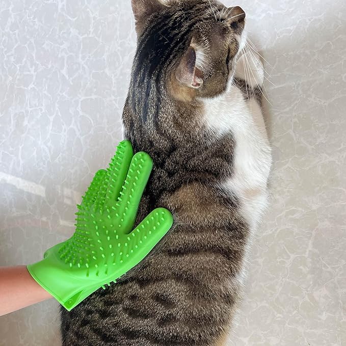 Pet Grooming Bath Gloves - Double-Sided Silicone Bathing & Massaging Brush Mitts Gentle Deshedding Loose Hair Removal Tool for Long and Short Haired Dogs & Cats - 2 Pack