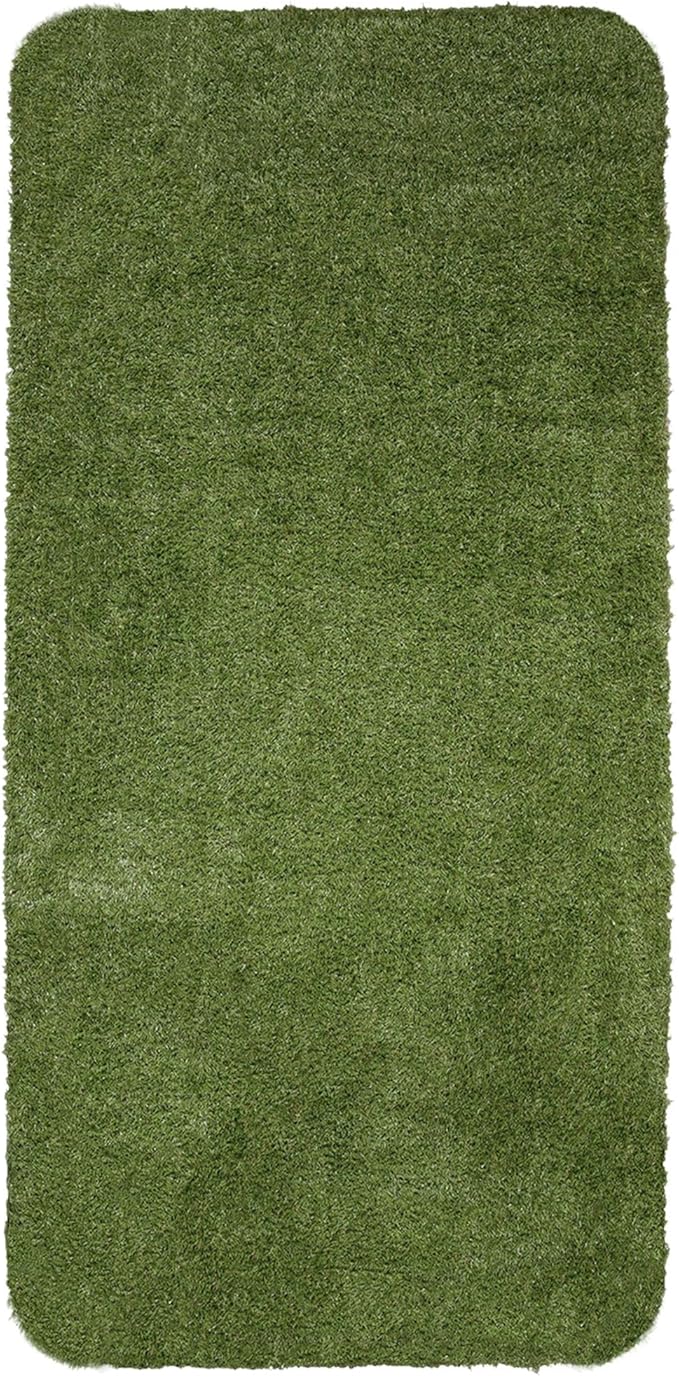 Ottomanson Pet Training Collection Easy Clean Indoor/Outdoor Reusable Training Grass Pad, 15" x 30", Green