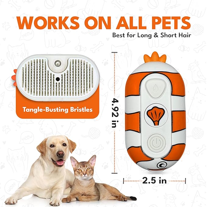 Cat Steam Brush for Shedding – 3-in-1 Grooming Tool with Mist Spray, Anti-Static, USB Rechargeable – One-Click Clean Brush for Cats and Dogs of All Fur Types