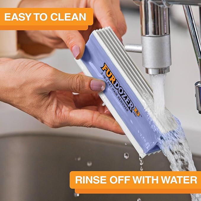 FurDozer X3 MEGA Pet Hair Remover & Auto Detailing Tool - Cat & Dog Hair Remover for Carpet, Car Interior, Couch, Bedding, & Furniture - Reusable Pet Hair Removal Tool for Dog Fur & Lint, 10", Purple