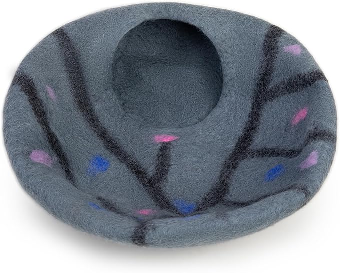 Woolygon Premium Felt Cat Cave Bed β Wool Kitty Beds Handcrafted Kitten Caves Bed for Indoor Cats - Made from 100% Eco-Friendly Merino Wool, Foldable Cat Hidewawy Covered Cat Houses (Enchanted Tree)