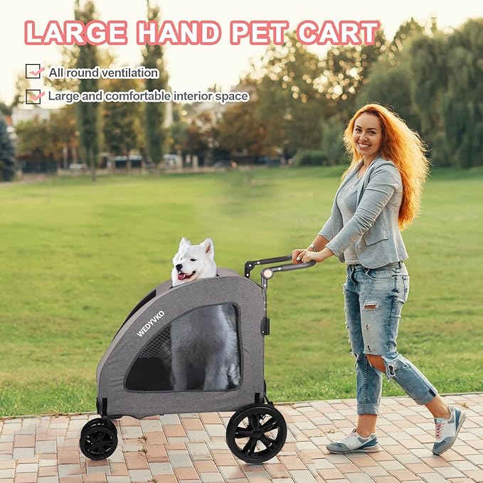 Large Dog Travel Stroller with 4 Heavy Duty Wheels Pet Stroller with Adjustable Handle - Double Doggie Capacity Jogger Wagon with Back Front Door for Small Medium Large Dogs (Dark Light Gray)