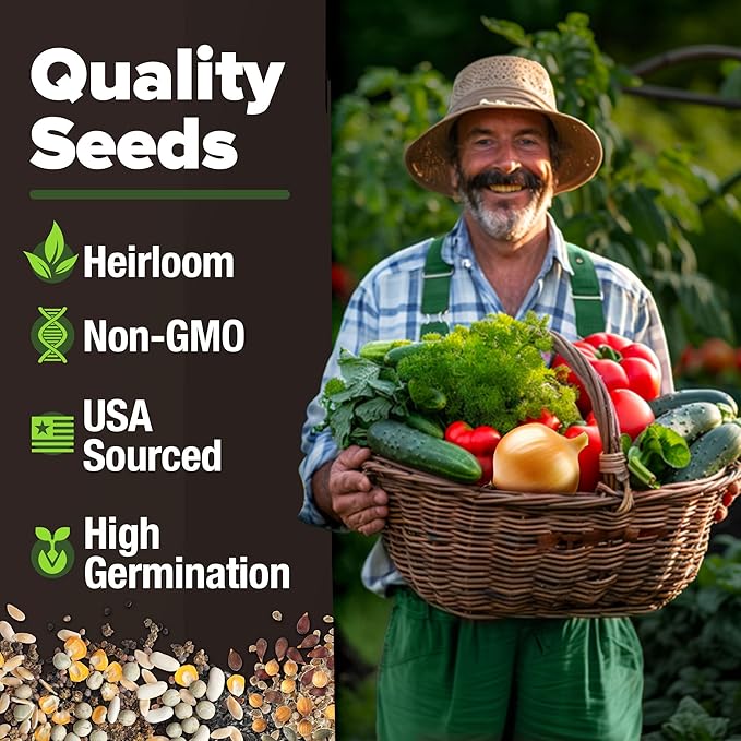 HOME GROWN π¨π¦π π£π₯ππ ππ¨π 25 Heirloom Vegetable Seeds 12,000+ π‘π’π‘-ππ π’ Survival Garden Seeds Kit, High Germination Tomatoes Carrots Beans Kale Peppers, Giftable Indoor Outdoor Planting Set