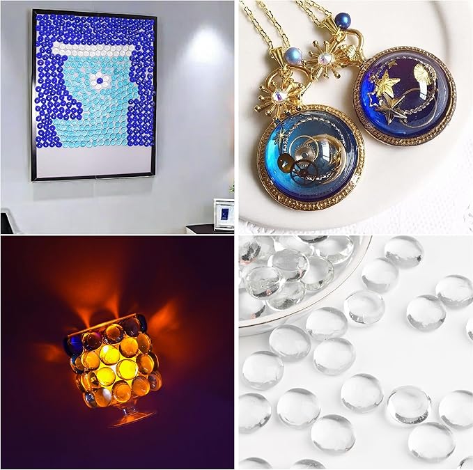 1 LB Clear Glass Marbles, Transparent and Smooth Flat Glass Beads for Vases, Mosaic Gem Pebbles for Aquarium Decor, Floral Arrangements, Mancala Stones, Vase Filler and Crafts (Approx. 80-100 PCS)