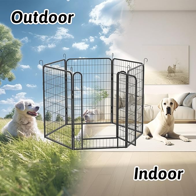 Dog Playpen, Outdoor Dog Fence, 6 Panels, 40" H Dog Pen for Large/Medium/Small Dogs, Heavy Duty Metal Pet Fence with Gate, Portable Dog Fence for RV Camping and Yard (Black)