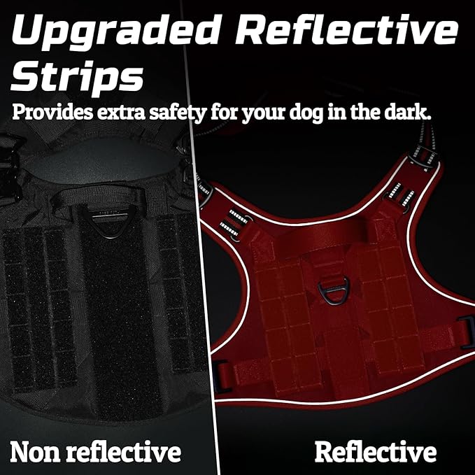 rabbitgoo Tactical Dog Harness for Small Dogs, No Pull Military Service Vest with Handle & Molle, Easy Control for Training Walking, Adjustable Reflective Straps, Red, S