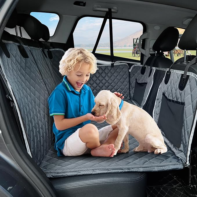 Back Seat Extender for Dog,Waterproof Hard Bottom Dog Car Seat Cover for Back Seat Protector,Foldable Camping Pet Hammock Bed,Easy Clean Travelling Accessories Car SUV Truck (Gray)