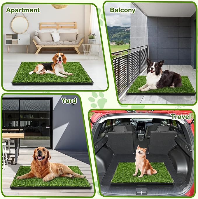 Dog Grass Pad with Tray, 34''X23'' Large Artificial Turf Grass Potty, Reusable Puppy Pee Pads for Dogs, Portable Dog Litter Box for Indoor/Outdoor Potty Training Toilet