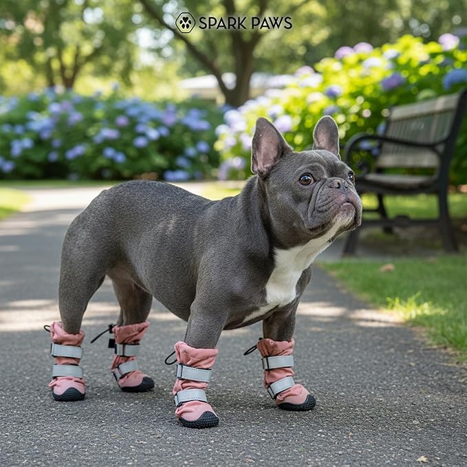 Spark Paws Dog Shoes, Waterproof Dog Boots for Medium to Large Dogs, Non Slip, Breathable Dog Booties and Paw Protectors - 4PCS Doggie Hiking Boots with Reflective Straps - Pink, Size 6