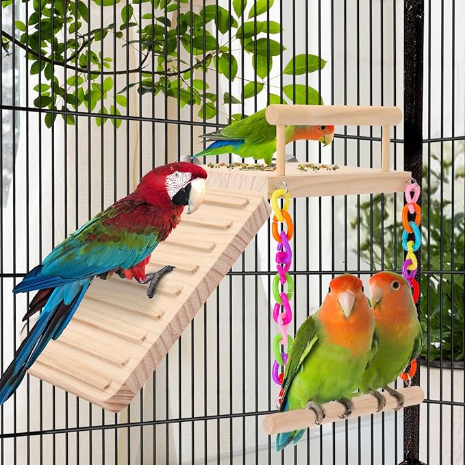 Kyouki Bird Perch Bird Cage Accessories Platform Swing - for Parrot,Parakeet,Budgies, Cockatiels, Lovebirds, Pacific Parrotlets,Chinchilla, Hamster - Sturdy Play Gym Exercise Stand