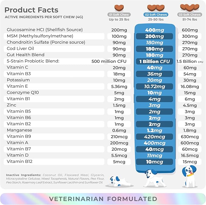10 in 1 Multivitamin for Dogs - Glucosamine Chondroitin for Joint Support + Digestive Enzymes & Probiotics - Cod Liver Oil & Vitamins with Coq10 for Skin & Heart Health, Gut & Immune Support