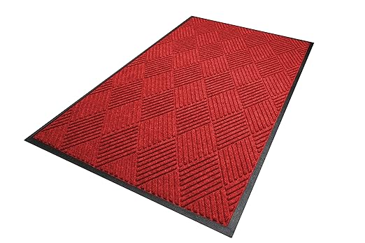 M+A Matting WaterHog Diamond | Commercial-Grade Entrance Mat with Rubber Border – Indoor/Outdoor, Quick Drying, Stain Resistant Door Mat (Solid Red, 3' x 8')
