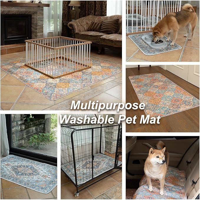 nunubaby Washable Pee Pads for Dogs, Stylish, Non-Slip and Leak-Proof Pee Pads. Reusable Potty Pads for Dogs for Crates and Floors.(Brown/Multi, 72" x72")