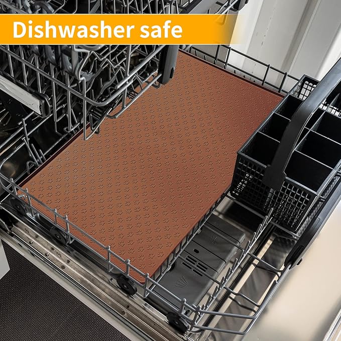 Ptlom Pet Placemat for Dog and Cat, Waterproof Silicone Pet Feeding Bowl Mats for Food and Water, Small Medium Large Dogs Mat Prevent Residues from Spilling to Floor, Brown, 24.5" 16.5"