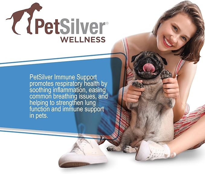 PetSilver Immune Support, Natural Nebulizer Solution, Promotes Respiratory Health in Cats & Dogs, Allergies, Sinus & Cough Treatment, Easy to Use, Patented Chelated Silver, Made in The USA, 16 fl oz
