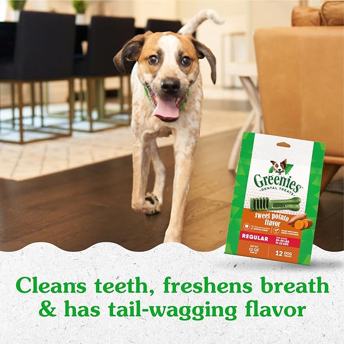 Greenies Regular Dental Dog Treats, Sweet Potato Flavor, 12 oz. Pack (12 Treats)