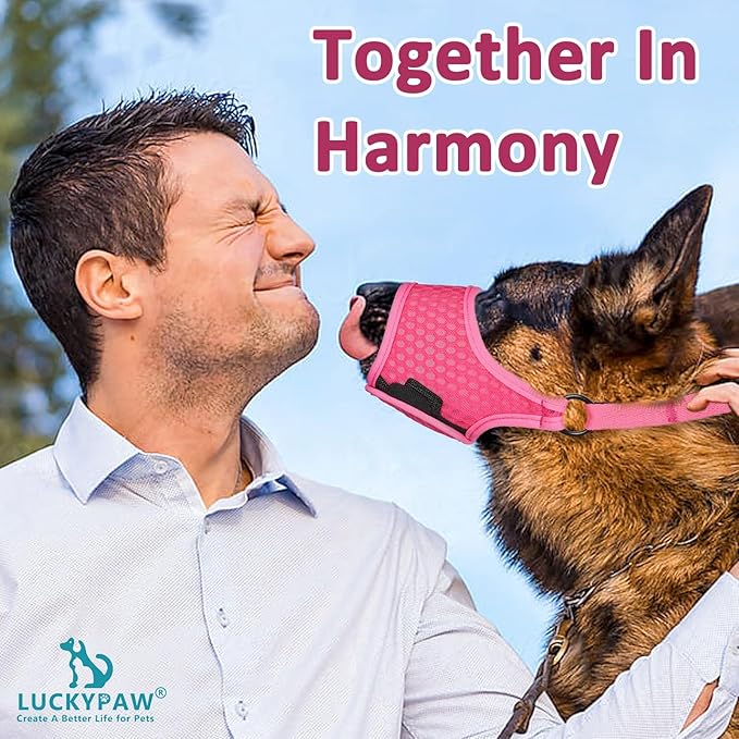 LUCKYPAW Soft Muzzle for Small Medium Sized Dogs, Dog Muzzle to Prevent Biting Chewing, Adjustable Breathable Mouth Guard for Grooming Walking Training(Hot Pink, XS)