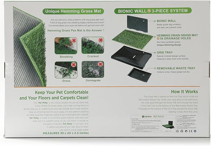 Hompet Dog Grass Pad with Tray Large, Puppy Turf Potty Reusable Training Pads with Pee Baffle, Artificial Grass Patch for Indoor and Outdoor Use, Ideal for Small and Medium Dogs (30"×20")