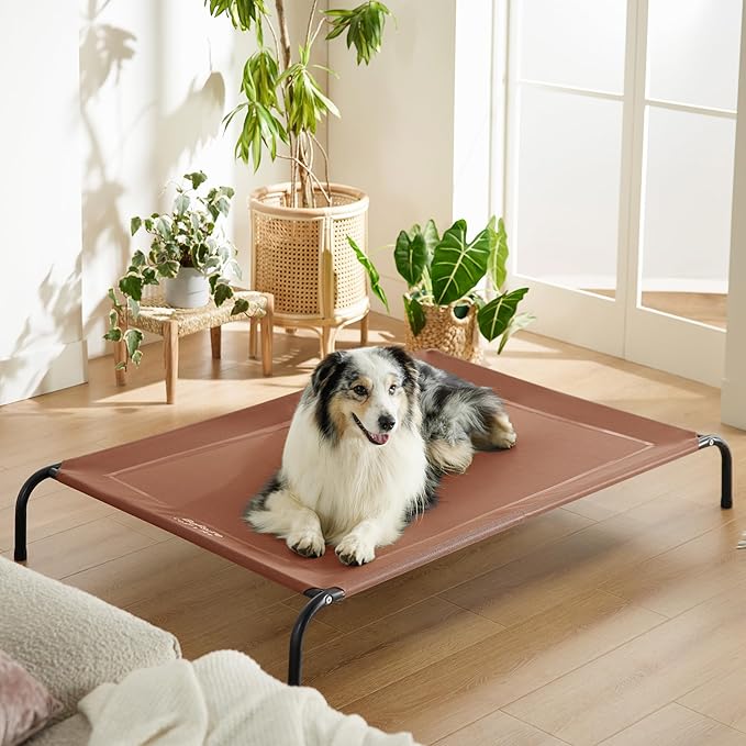 Bedsure Outdoor Elevated XL Dog Bed, Portable Indoor & Outdoor Cooling Raised Cot Pet Hammock Bed with Skid-Resistant Feet, Frame with Breathable Mesh, Terracotta, 54 inches