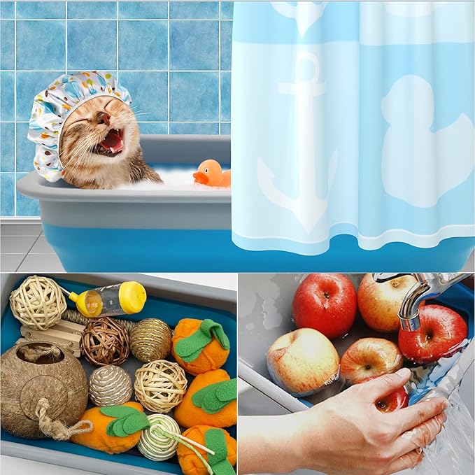 Fhiny Open Cat Litter Box, Kitten Potty Pan Semi-Enclosed Foldable Waterproof Travel Toilet Low Entrance for Indoor Cats Small Pet Kitty Rabbit Supplies Easy to Clean and Assemble