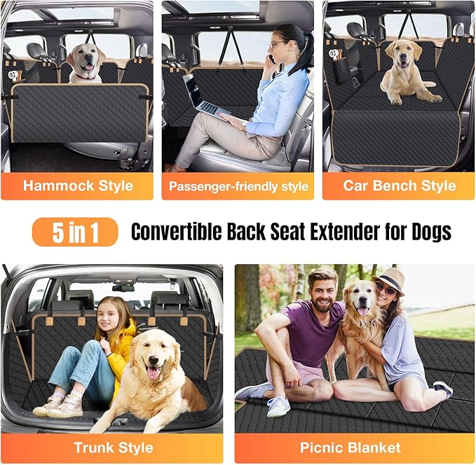 Dog Car Seat Cover for Back Seat, Dog Car Bed Cover with Strong Hard Bottom, Car Back Seat Extender Hammock for Car SUV Truck,4 Panels Black Large Size