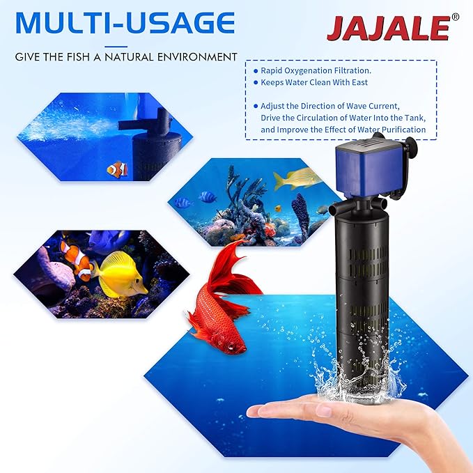 Water Pump 475 GPH 3-in-1 Submersible Internal Filter Aquarium Powerhead Water Pump Ultra Quiet for Aquarium,Fish Tank-3 Pack