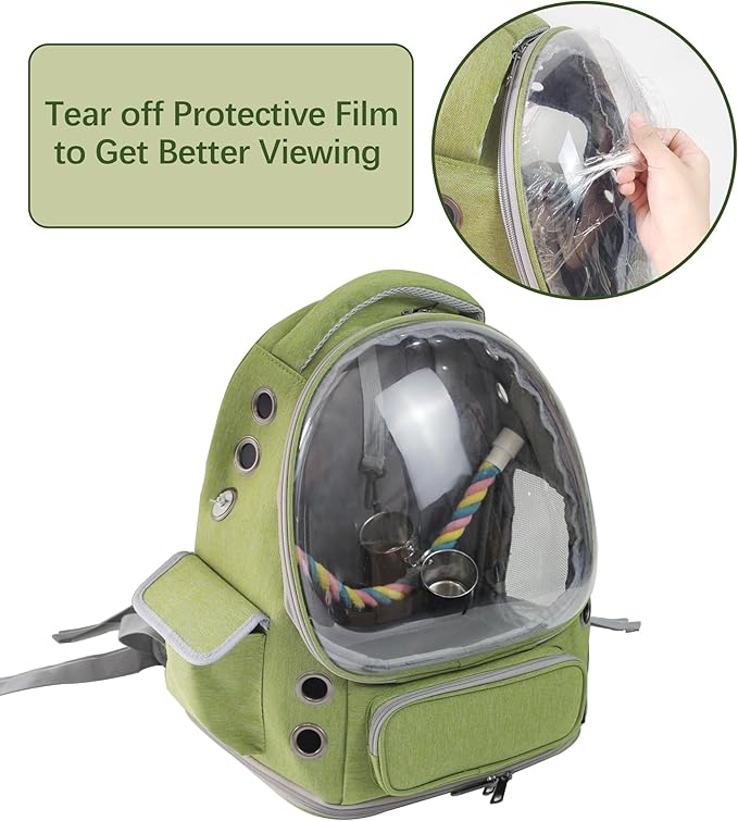 Bird Backpack Carrier Travel Cage with Perch, Tray &Food Cups for African Greys, Conures Parakeet Cockatiel Budgie,Small Animal Pet Carrier Bag for Vet Hiking Camping