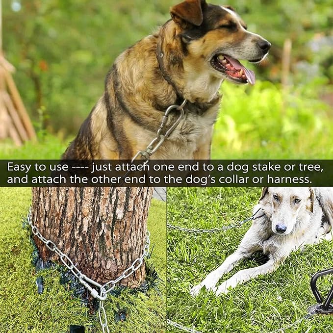 15 ft Dog Chains for Outside - Heavy Duty Tie Out Chain Leash Great for Small to Large Dogs Up to 200Lbs - Chew Proof Long Chain for Yard Camping or Travel (15ft Without Spring)