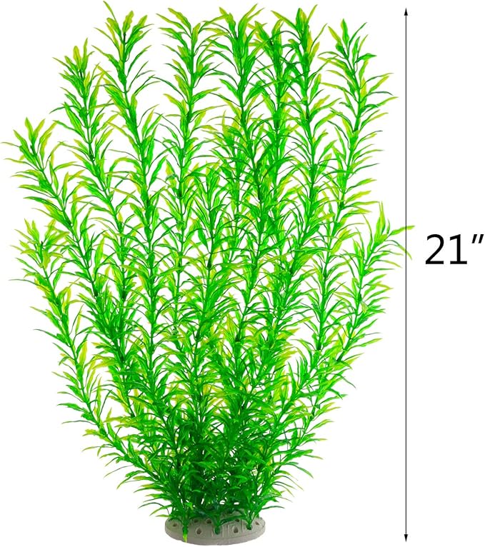 Aquarium Plastic Plants Large, Artificial Plastic Long Fish Tank Plants Decoration Ornaments Safe for All Fish 21 Inches Tall (J07 Green)