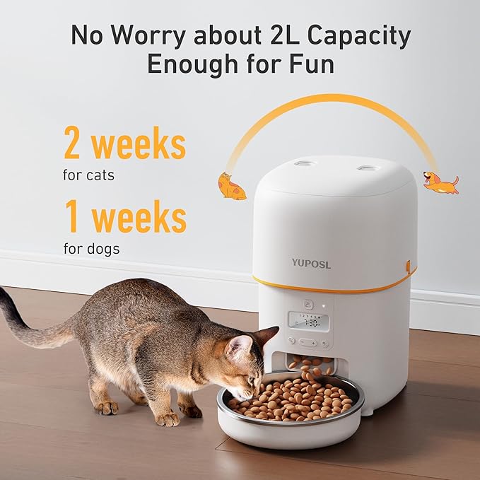 Automatic Cat Feeders - 2L Cat Food Dispenser Easy to Use, Timed Automatic Pet Feeder with Over 180-day Battery Life, 1-6 Meals Dry Food Programmable Portion Control Also for Dogs