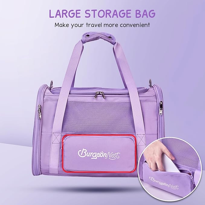BurgeonNest Cat Dog Carrier, Cat Carriers for Large Medium Cats 20 lbs, Soft Sided Puppy Kitten Pet Carrier Under 25 lbs, Collapsible Travel Cat Carrier with Unique Side Bag (Medium)