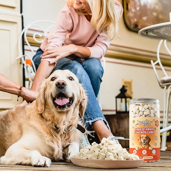 Jungle Calling Freeze Dried Chicken Cat & Dog Treats, Single Ingredient Chicken Bites for Cats & Dogs, High Protein Pet Training Treats, Edible Organic Food Topper, 10.58 oz