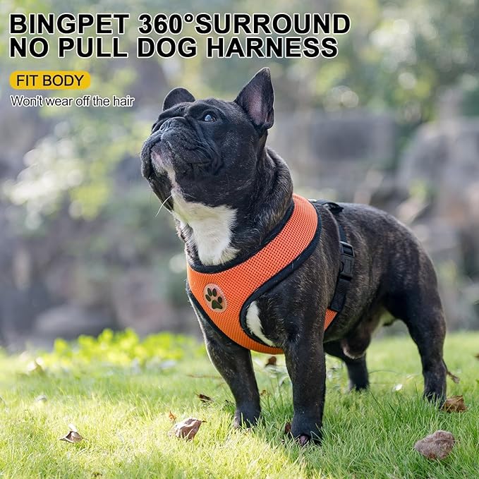 BINGPET No Pull Dog Harness, Soft Mesh Breathable All Weather Vest, Safety Protection Design, Durable Adjustable Step-in Easy Walk Dog Harness for Large Dogs (Orange, L)