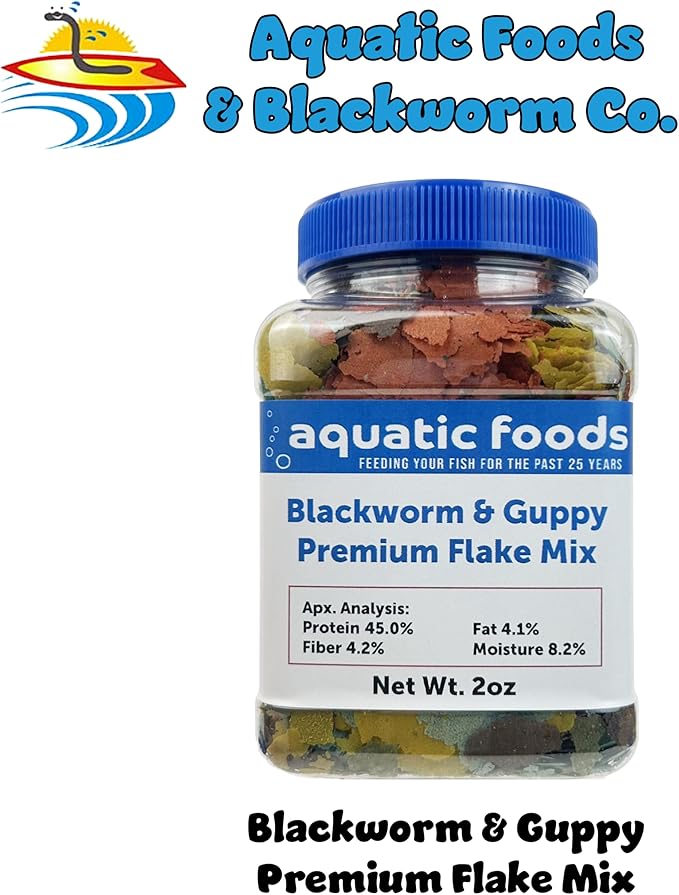 Aquatic Foods Inc. California Blackworm & Guppy Mix Premium Flakes for Discus, Cichlids All Community Tropical Fish Also Pellet Mix, Wafer Mix Included…2oz