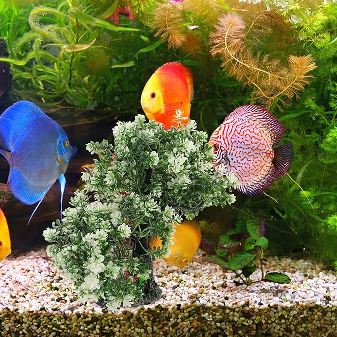 POPETPOP Aquarium Bonsai Tree Plant: Artificial Plants Flower Ornament - Fish Bowl Ornament for Freshwater and Saltwater Decor 4.13 X 2.36 X 10.62 Inch