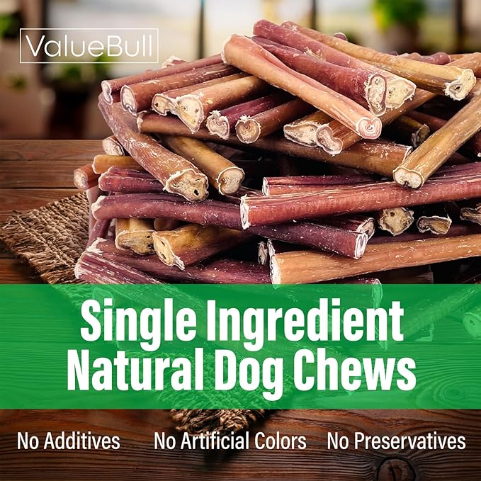 ValueBull Bully Sticks for Large Dogs, Super Jumbo 6 Inch, 50 Count - All Natural, Grass Fed, Single Ingredient, Long Lasting Dog Treats for Aggressive Chewers