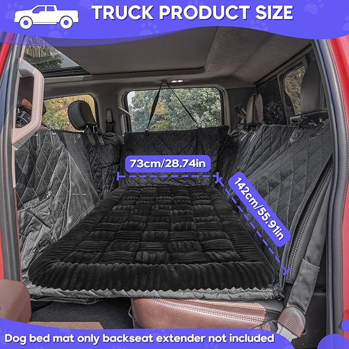 Dog Car Bed Mat, Non-Slip Backseat Extender Pet Blanket, Plaid Dog Bed for Trucks, Sedans & Large SUVs, Chew-Resistant Travel Pad for Dogs, Easy Clean & Scratch-Proof & Comfort (56"x28.7") Black